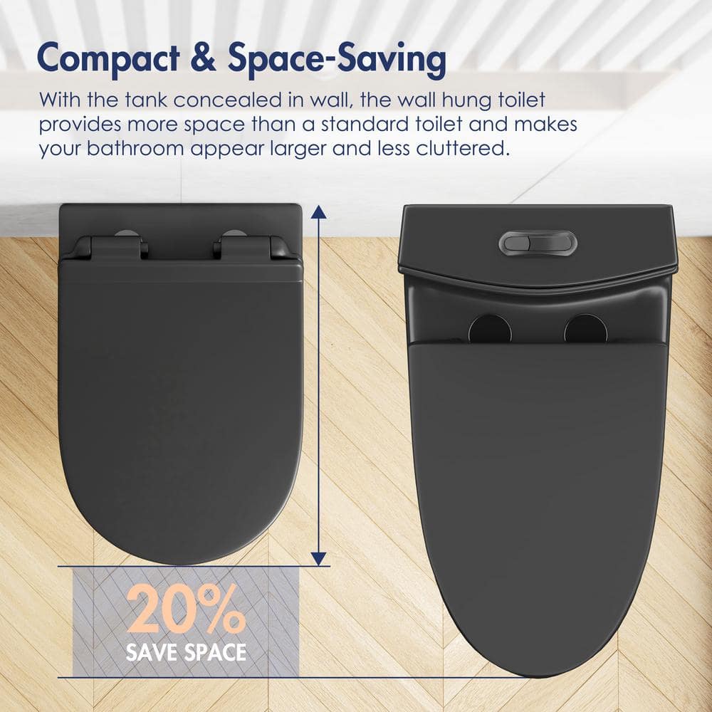 Hampton Matte Black Elongated Wall Mounted Dual Flush Toilet