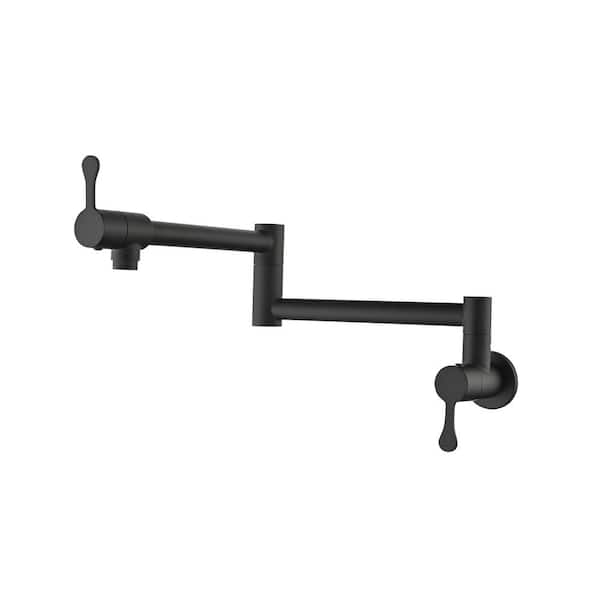 Fapully Stainless Steel Wall Mounted Pot Filler Faucet, Commercial Folding Pot Filler Faucet in Matte Black