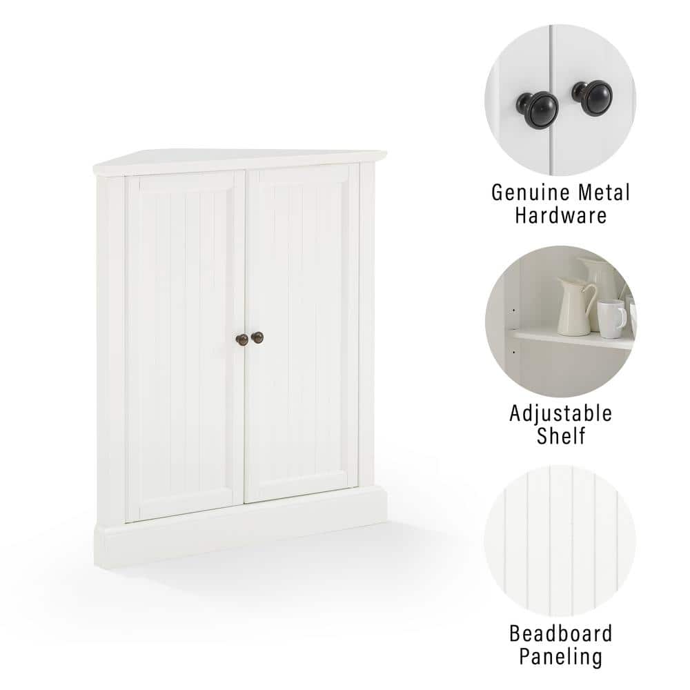 White Pinewood Corner Kitchen Pantry with Adjustable Shelving