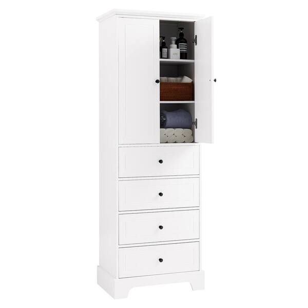 23.6 in. W x 15.7 in. D x 68.1 in. H White Wood Linen Cabinet with ...