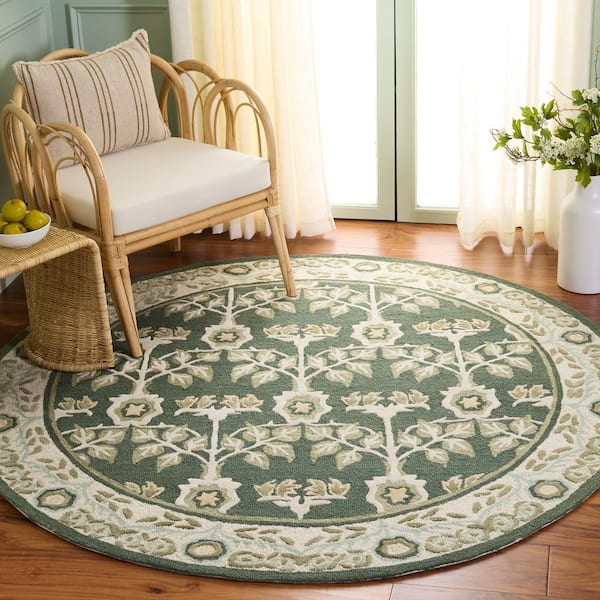 Earthly Treasures 6 ft. x 6 ft. Round Green/Ivory Folk Botanical Area Rug
