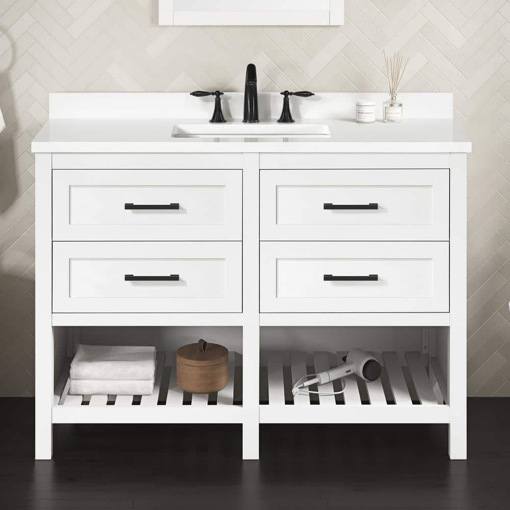 Autumn 48 in. Single Sink White Bath Vanity with White Engineered Stone Top