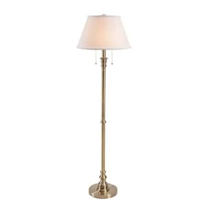 Plymouth 59.5 in. Antique Brass Traditional 2-Light Standard Floor Lamp for Living Room with Fabric Modified Drum Shade