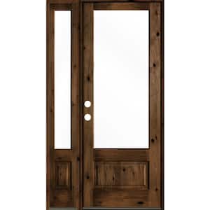 50 in. x 96 in. Knotty Alder Right-Hand/Inswing 3/4 Lite Clear Glass Provincial Stain Wood Prehung Front Door w/LSL