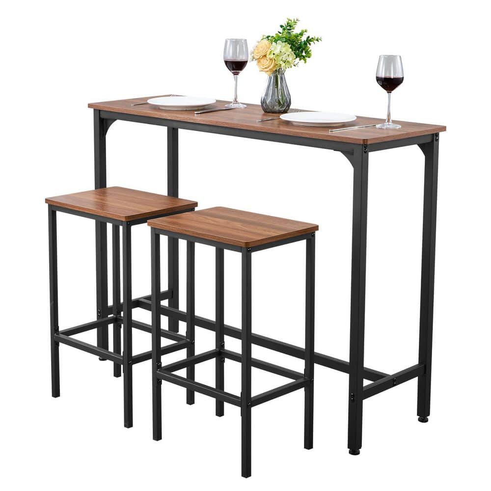 VEVOR Bar Table, 3PCS 47 in. Bars Tables Set, Bar Tables and Chair Set ...