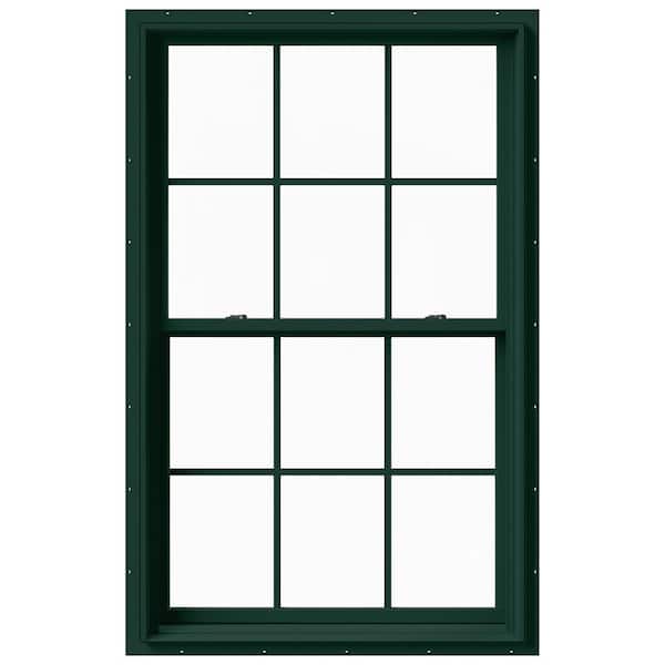 JELD-WEN 37.375 in. x 60 in. W-2500 Series Green Painted Clad Wood Double Hung Window w/ Natural Interior and Screen