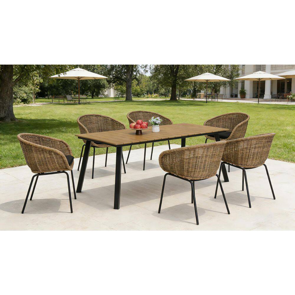 Outdoor 7-Piece Dining Set Iron Framed Rattan Woven