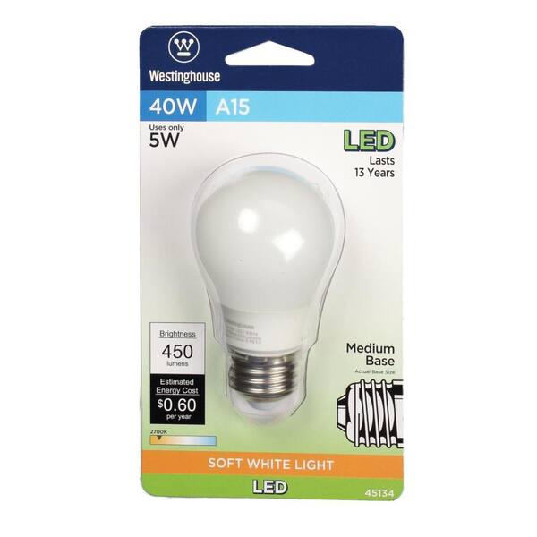 40-Watt Equivalent Medium Base LED Light Bulbs, A19 Dimmable Soft White Filament Westinghouse Lighting Westinghouse 5015100 4.5 