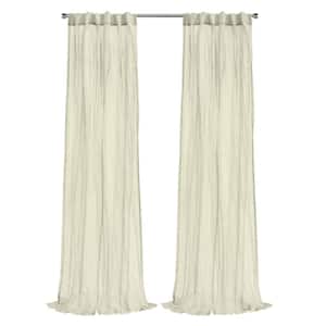 Paloma Cream Polyester Broomstick Crushed 52 in. W x 95 in. L Dual Header Indoor Sheer Curtain (Single Panel)