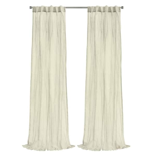 Habitat Paloma Cream Polyester Broomstick Crushed 52 in. W x 95 in. L Dual Header Indoor Sheer Curtain (Single Panel)
