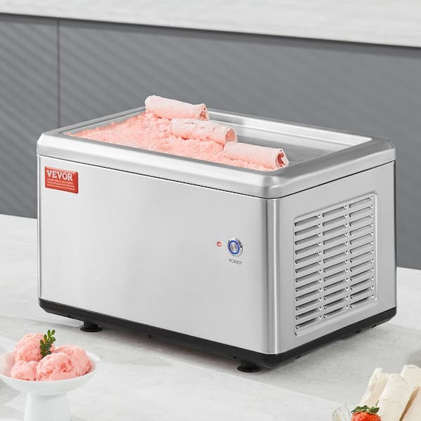 Fried Ice Cream Roll Machine 19.3 x 14.9in. Square Stir-Fried Pans, Stainless Steel with Compressor and 2 Scrapers