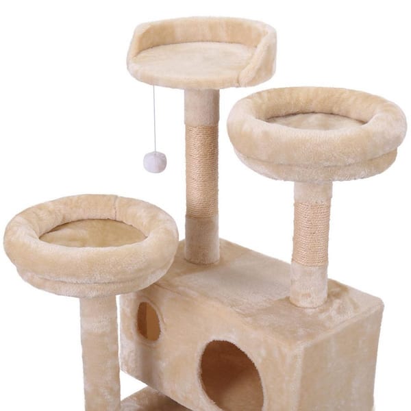Unbranded Cat Tree Cat Tower with Scratching Ball, Plush Cushion, Ladder and Condos for Indoor Cats