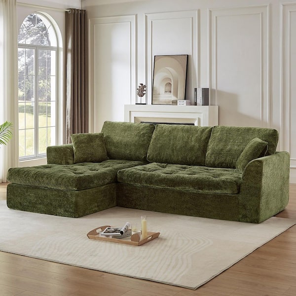 Spruce & Spring Gavio 109 in. Moss Green Fabric Boneless L-Shaped 