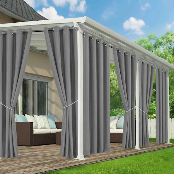 54 in x 84 in Outdoor Curtains for Porch, Gazebo, Pergola, Cabana, Balcony , Grey (Set of 6)