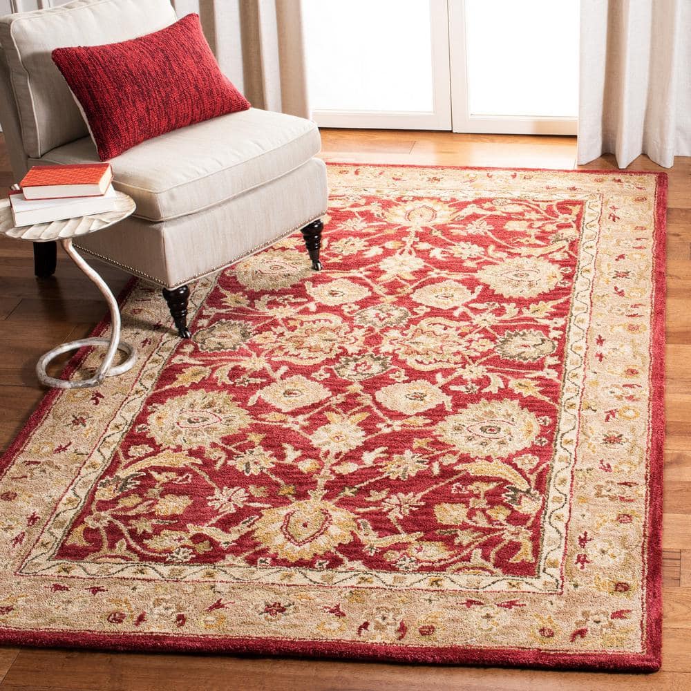 SAFAVIEH Anatolia Tracy Traditional Wool Area Rug, Red/Ivory, 4' x 6'