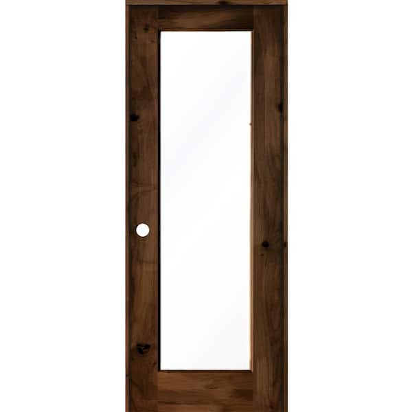Krosswood Doors 32 in. x 96 in. Rustic Knotty Alder Right-Hand Full-Lite Clear Glass Provincial Stain Wood Single Prehung Interior Door
