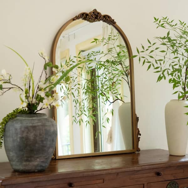LuxHomez 20 in. W x 26 in. H Gold Metal Arch Classic Frame Decorative Wall Mirror