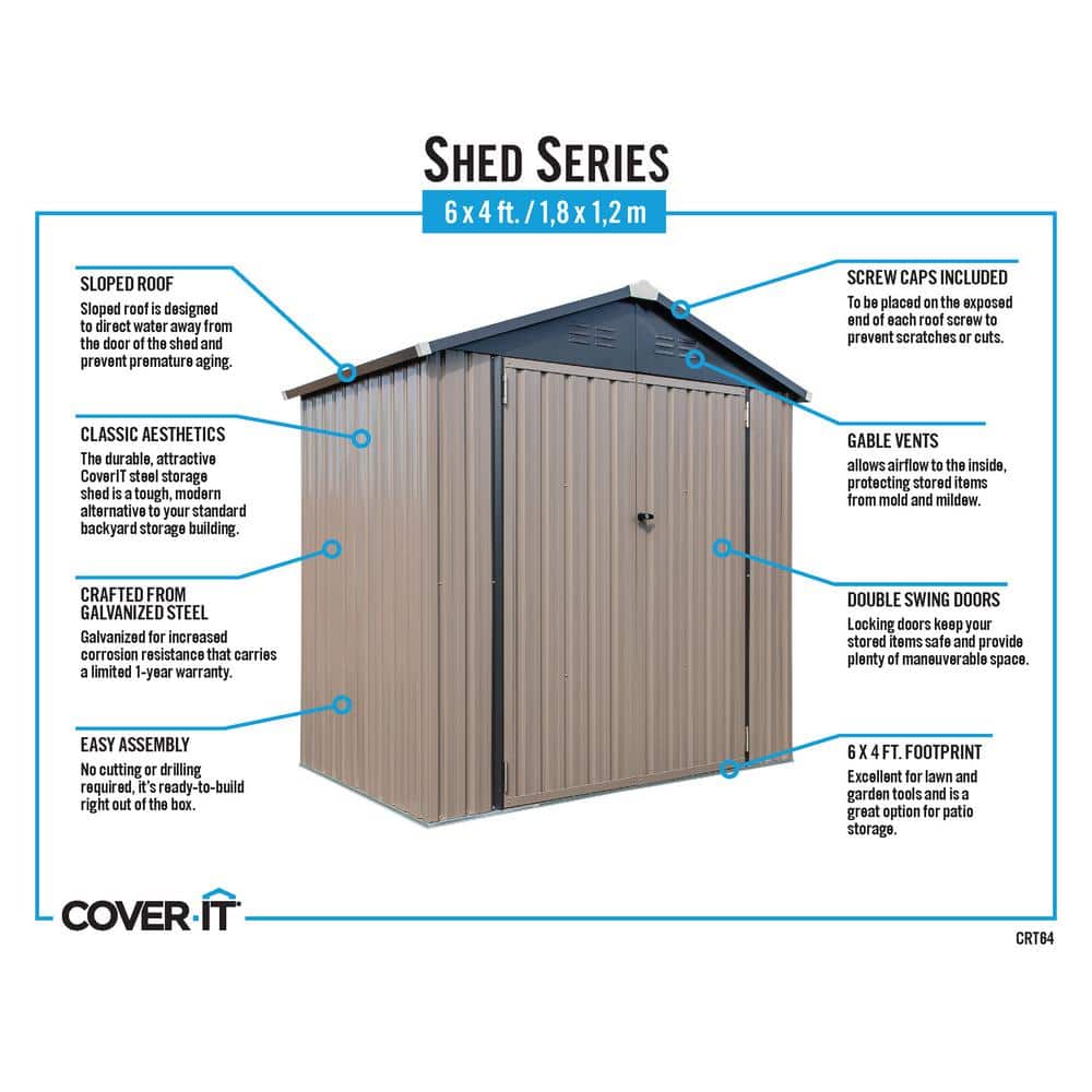6 ft. x 4 ft. Tan and Brown Metal Storage Shed