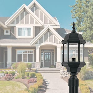 Erving 1-Light Black Cast Aluminum Line Voltage Outdoor Weather Resistant Post Light with No Bulb Included