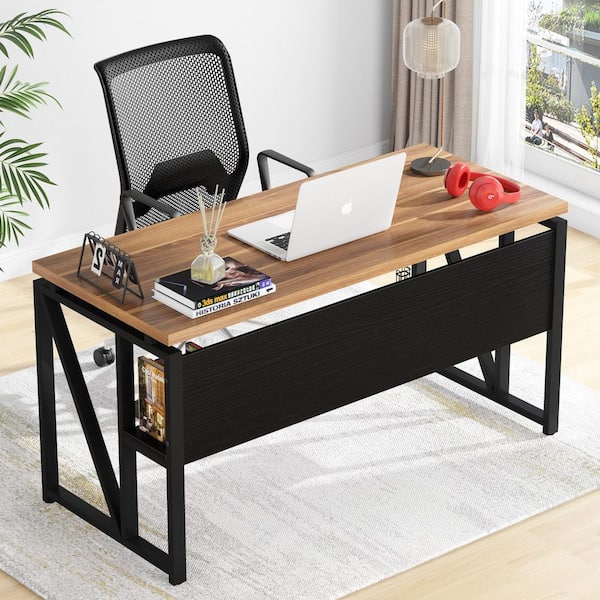 Tribesigns Lantz  in. L Shaped Desk Brown Engineered Wood 2-Drawer  Computer Desk with File Cabinet FFHD-F14423 - The Home Depot