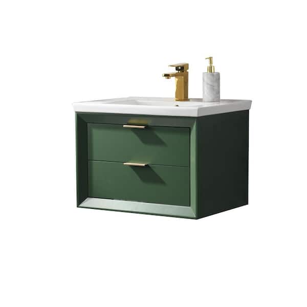 Urban Furnishing Danbury 24 in. W x 18.5 in. D Bath Vanity in Green with Porcelain Vanity Top in White with White Basin