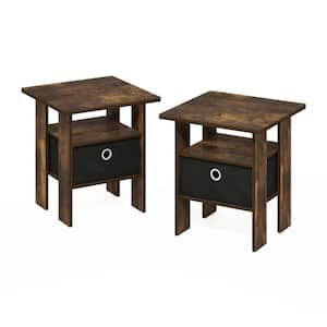 Andrey 15.5 in. Amber Pine/Black Square Wood End Table With Bin Drawer