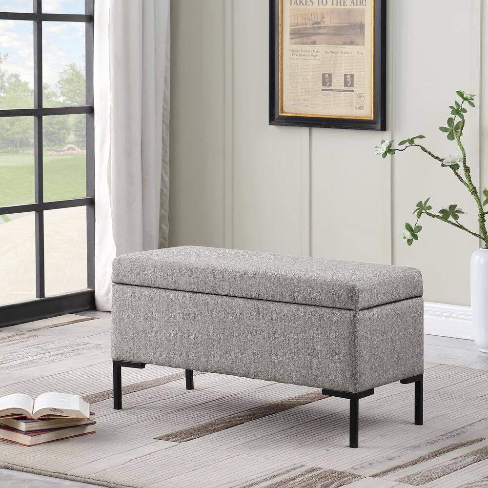 Gray Woven Medium Storage Bench with Black Metal Legs