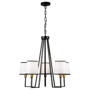 Coco 5-Light Black and Gold Chandelier with Linen Shade