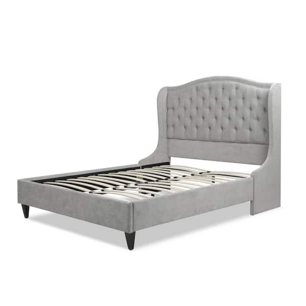 Jennifer Taylor Coverley Tufted Wingback Platform Bed, Queen, Silver Grey