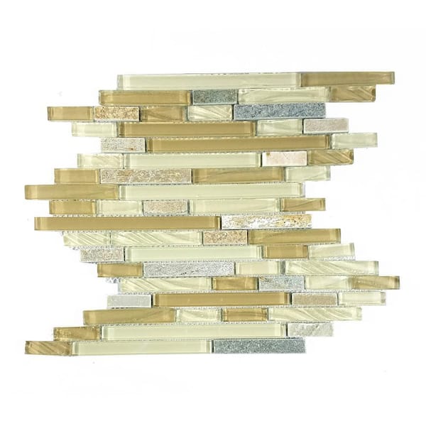 New Era Beige 12 in. X 12 in. Linear Glass And Stone Mosaic Wall Pool Tile (7.14 sq.ft./Case)