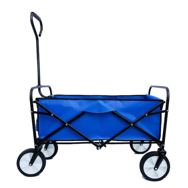 TIRAMISUBEST Folding Wagon Garden Shopping Beach Serving Cart in Blue