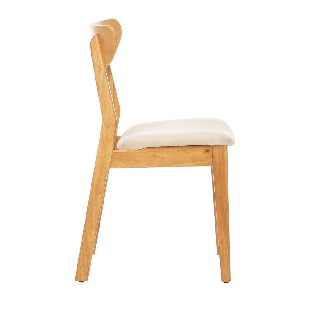 Transitional Retro High-Back Side Chair in Natural Wood & White Cushion