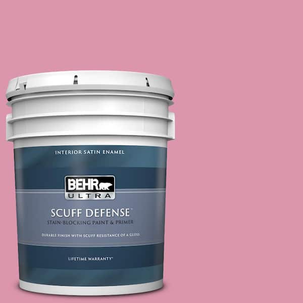 BEHR ULTRA 5 gal. #110B-4 Foxy Pink Extra Durable Satin Enamel Interior Paint & Primer
