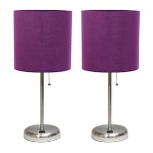 19.5 in. Stick Lamp with USB Charging Port and Fabric Shade, Purple (2-Pack Set)
