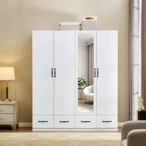 White Wood 74 in. H x 63 in.W x 20.4 in.D Bedroom Armoire Closet with 4-Doors and 4-Drawers