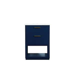 Simply Living 24 in. W x 19 in. D x 34 in. H Bath Vanity in Blue with Calacatta White Engineered Marble Top