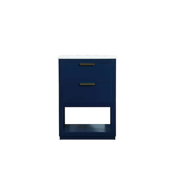 Unbranded Simply Living 24 in. W x 19 in. D x 34 in. H Bath Vanity in Blue with Calacatta White Engineered Marble Top