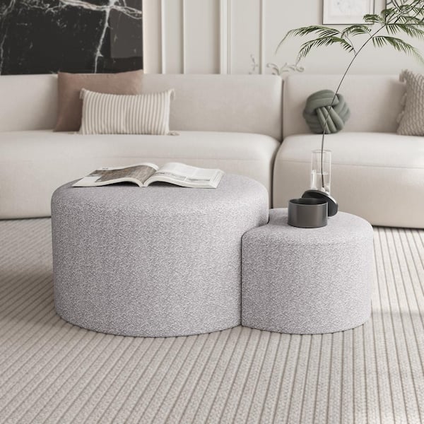 Unbranded Beige Upholstered Nesting Coffee Tables Set of 2 Footrest Ottoman and Seat for Living Room Bedroom Entryway Office er 52