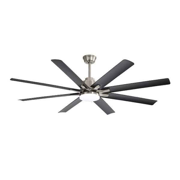 GMGSROM 66 in. Indoor Brushed Nickel and Gray Ceiling Fan with 8-Blades, LED Light and Remote Included