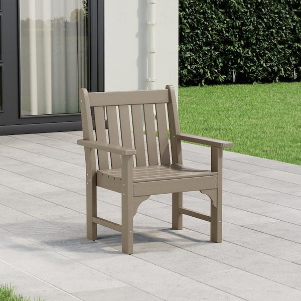 Laguna Outdoor Patio Weather Resistant Poly Plastic Garden Arm Chair in Weathered Wood