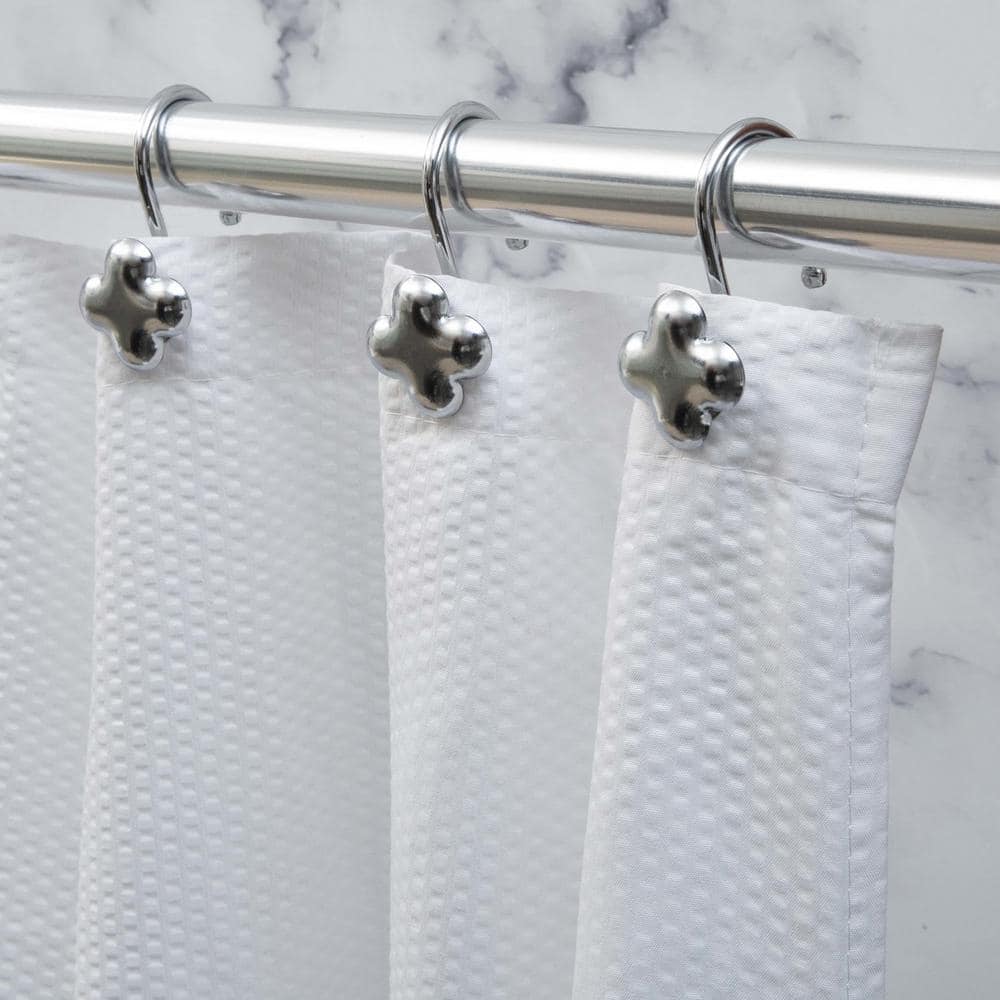 Chrome Floral Design Metal Shower Curtain Hooks, Set of 12