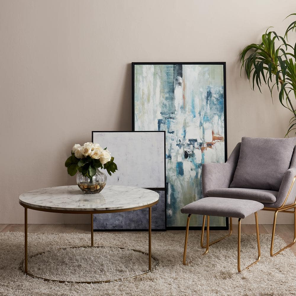 Round Faux Marble and Brass Coffee Table