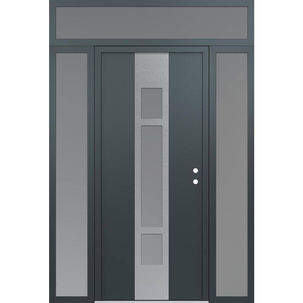 A9 68 in. x 96 in. Silver P Left-Hand/Inswing Frosted Glass Anth/Anth 2 Sidelite+Transom Steel Prehung Front Door price history on PriceWatchPro