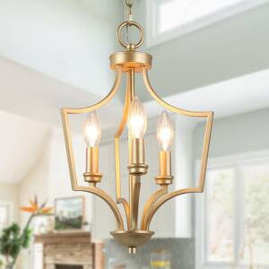 Aritik 3-Light Modern Gold Geometric Cage Pendant Adjustable Small Candle-Style Island Chandelier