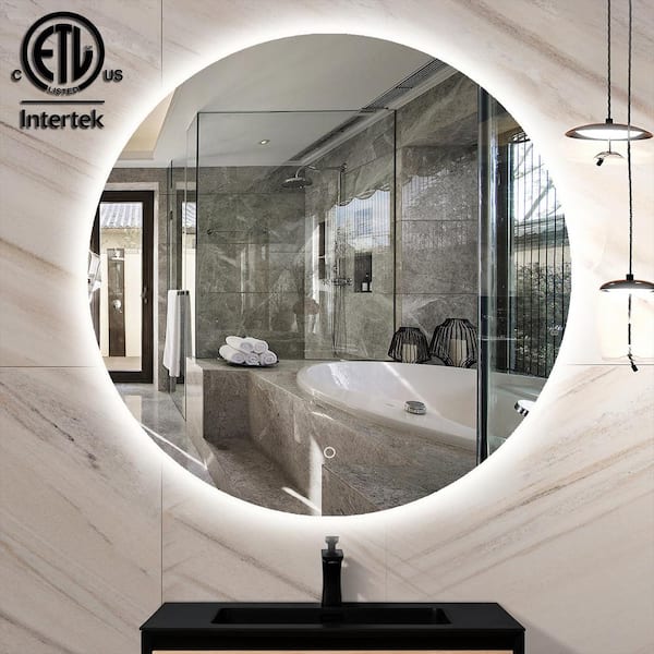 HOMLUX 36 in. W x 36 in. H Round Frameless LED Light with Anti-Fog Wall Mounted Bathroom Vanity Mirror