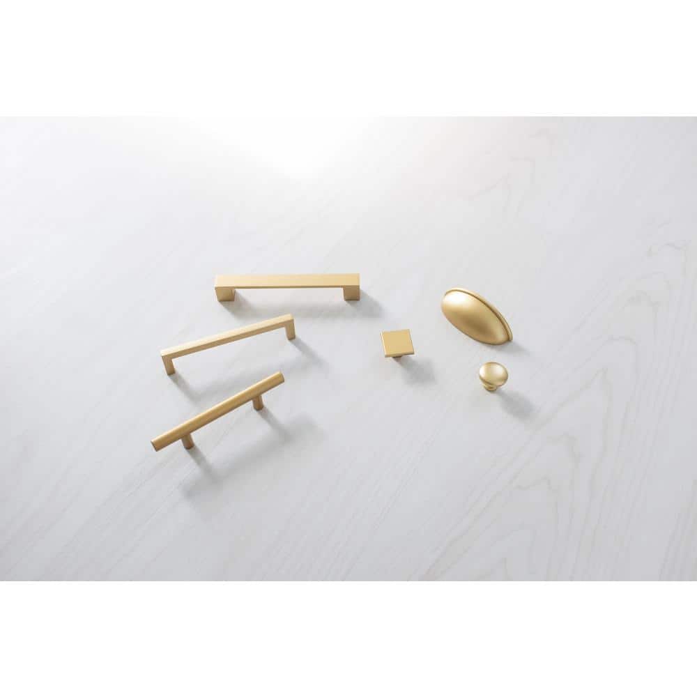 Brushed Brass Modern Square Cabinet Knob with Mounting Hardware
