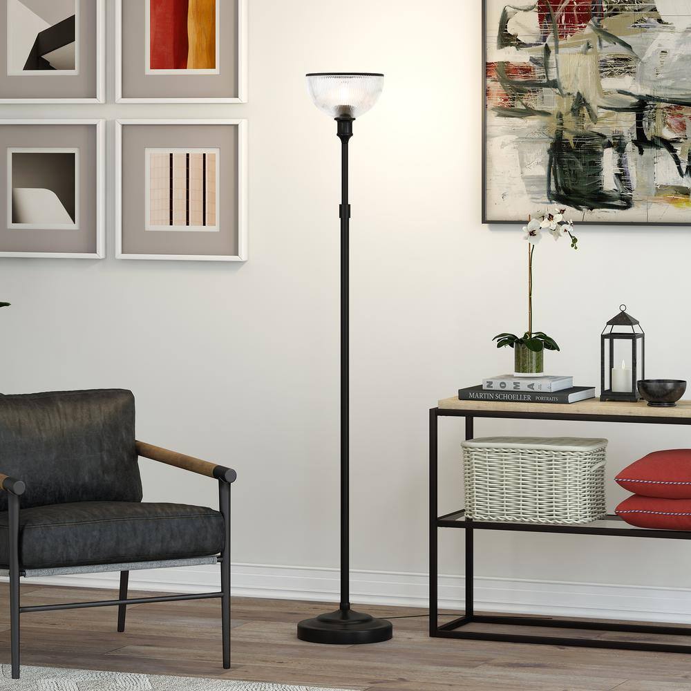 Francis 65" Bronze Torchiere Floor Lamp with Clear Glass Shade