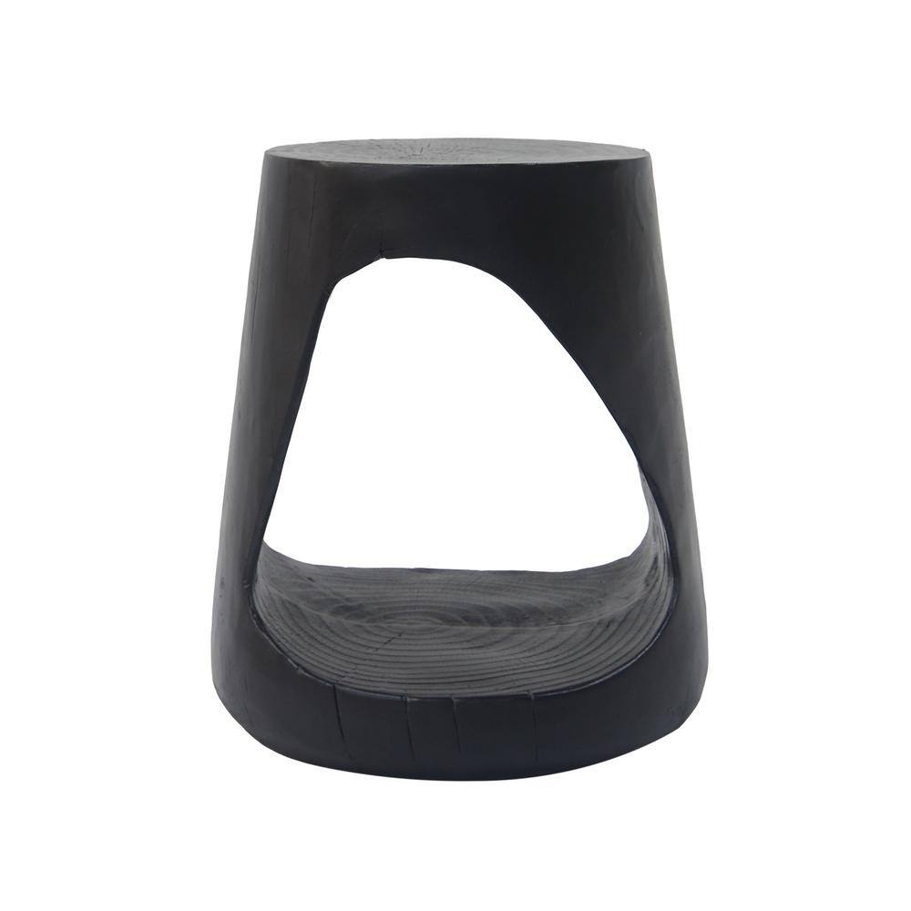 Black Round MGO Hollow Outdoor Side Table, All-weather Wood-like Texture Pa