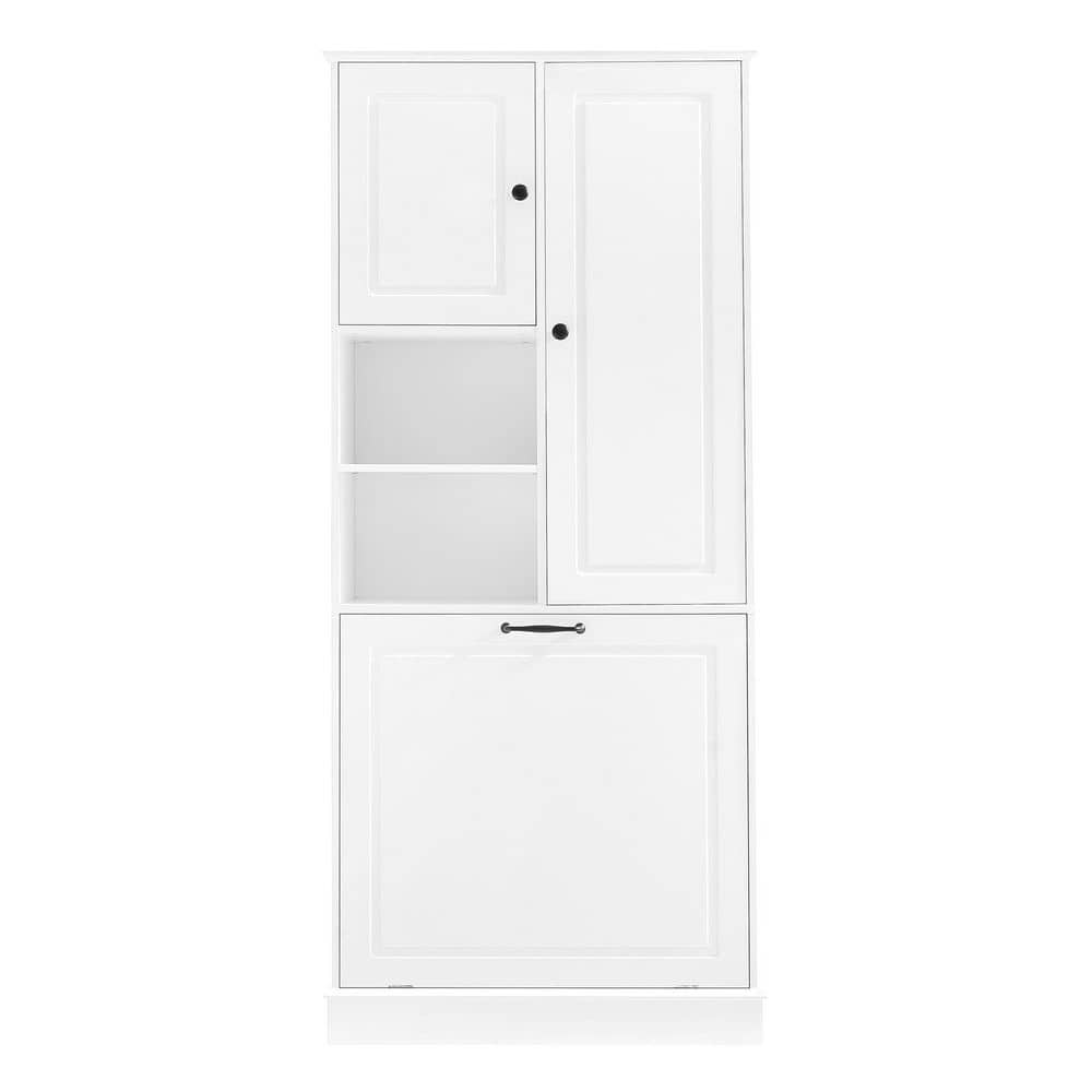 30 in. W x 14 in. D x 68 in. H White MDF Linen Cabinet with Adjustable Shelves and Large Flip-Out Basket price history on PriceWatchPro