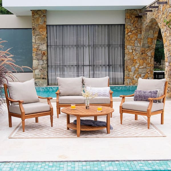 Cambridge Casual Holdom Teak Wood Outdoor Loveseat with Beige